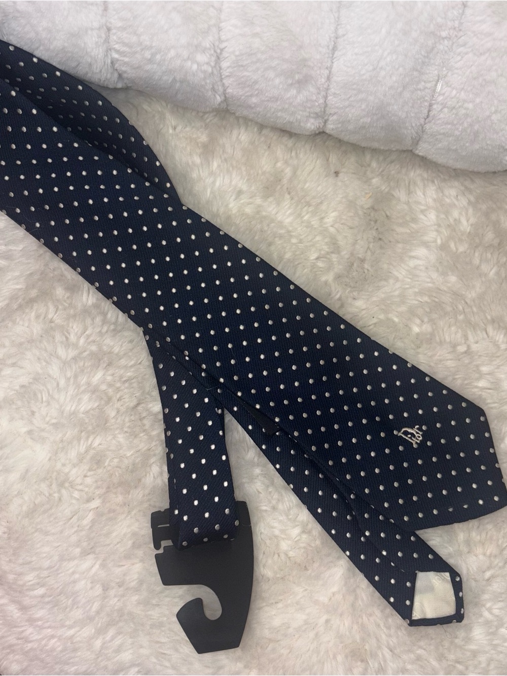 Dior Navy Blue Polka Dot Silk Tie